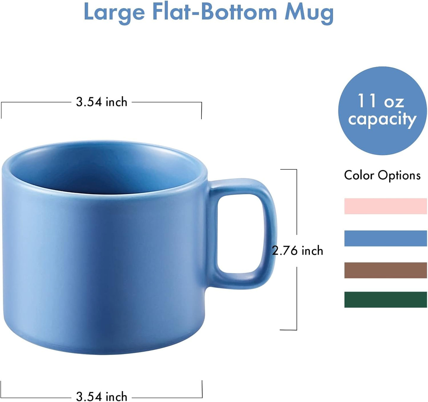 VOBAGA Coffee Mug 11 oz Tea Cup with Flat-Bottom Warming Coffee Milk for Office and Home (Light Blue)
