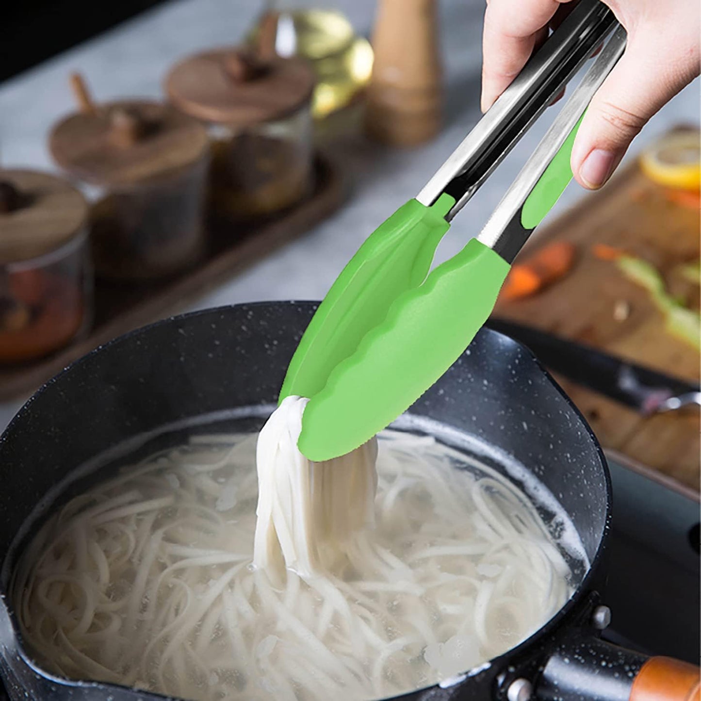 Mini Tongs with Silicone Tips 7 Inches Silicone Cooking Tongs, Set of 3 (Green)