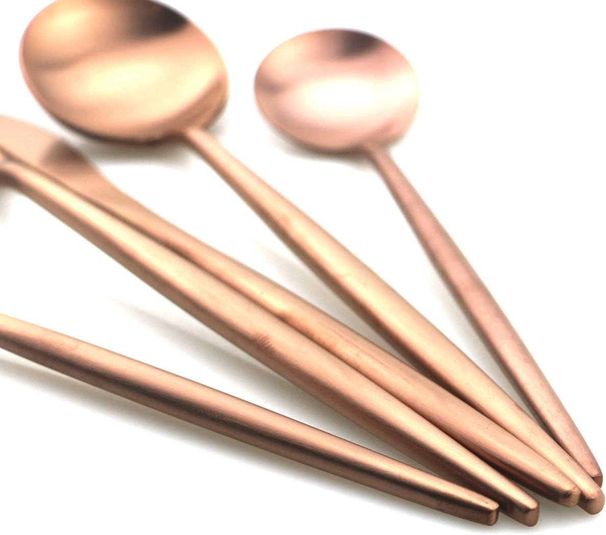 Gugrida 5 Pieces Matte Rose Gold Flatware Set, 18/10 Stainless Steel Cutlery Sets Including Knife Fork Spoon w/Dessert Fork Teaspoon, Silverware Sets Service for 1