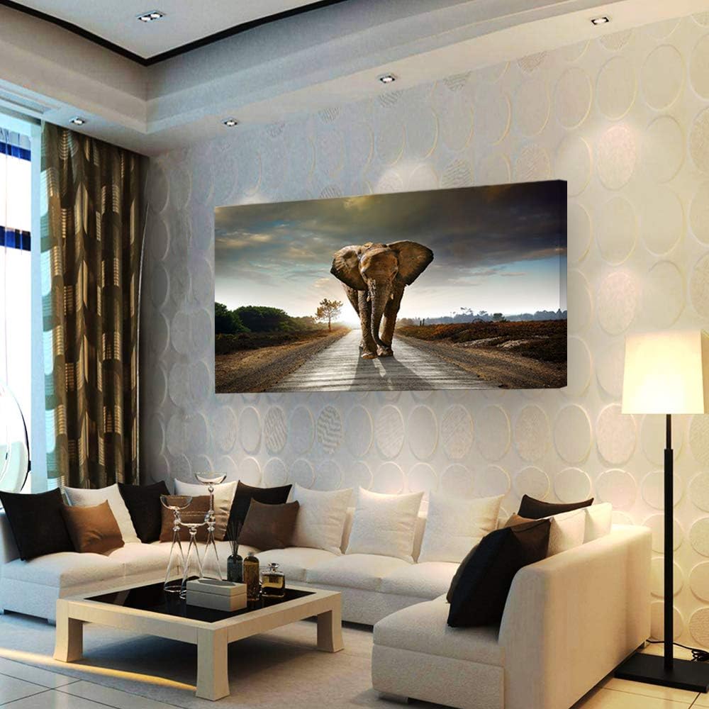 Muolunna D1262 Elephant Canvas Prints Wall Art Animals Photo Pictures Painting on Canvas Decor for Living Room Bedroom Home Office kitchen Wall Decor Stretched and Framed Grey Landscape Artwork