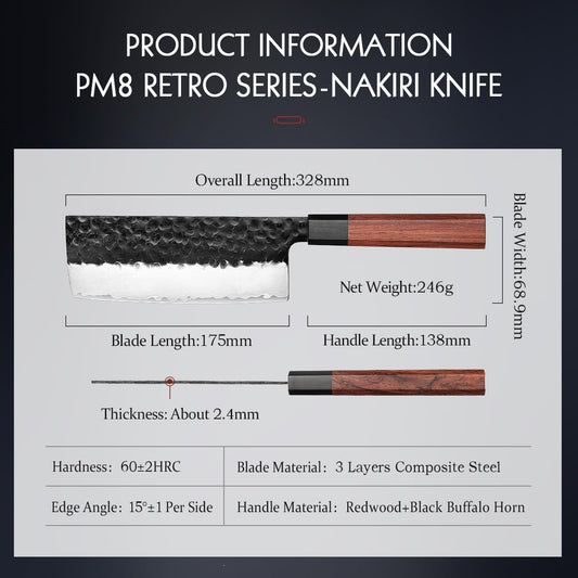 HEZHEN 6.9 inch Nakiri Knife,3 Layers High Carbon Composite Forging Steel, 10Cr15CoMoV Steel Core,Razor Sharp Kitchen Knife, Redwood Octagonal Handle with Premium Gift Box