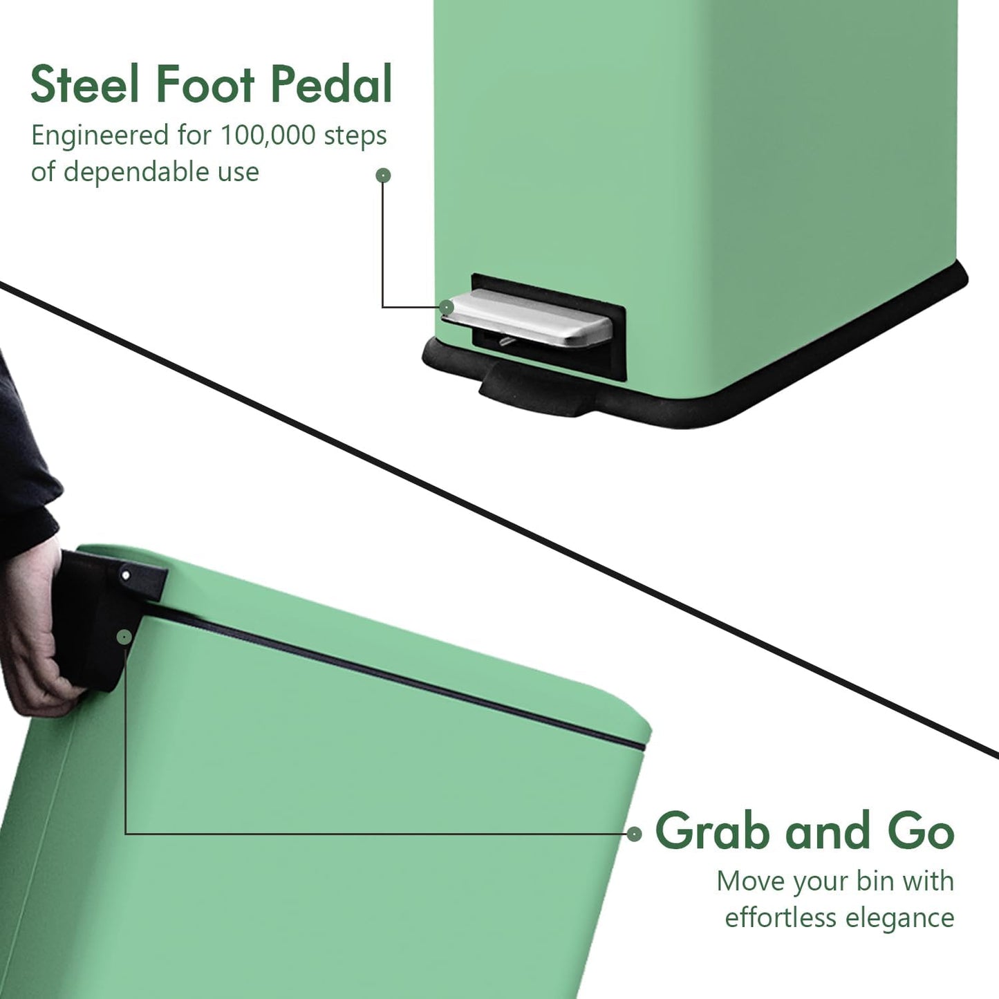 Bathroom Trash Can, 2.6 Gallon Green Trash Can with Soft-Close Lid, Pedal Bin, Inner Buckert, Slim Garbage Can for Home, Kitchen, Laundry Room, Office, Bedroom, Bathroom.