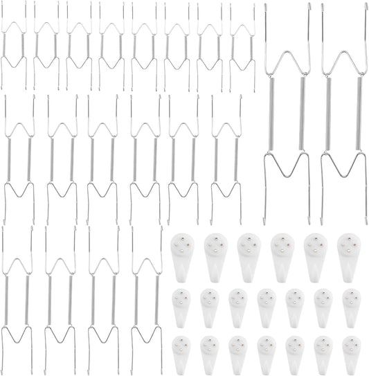 20 Pack 8/10/12/14 Inch Decorative Plate Medium Plate Hangers for The Wall, Invisible Stainless Steel Wall Hangers for Display with Hooks, for Platter/Dish/Picture(Silver)