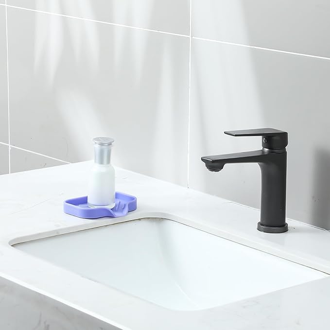 Silicone Bathroom Soap Dishes with Drain Spout-Bathroom and Kitchen Sink Organizer,Sponge Holder,Dish Soap Tray,Perfect for Dispenser,Scrubber,Bottle on Sink or Counter-Light Purple 4.9"×3.2"