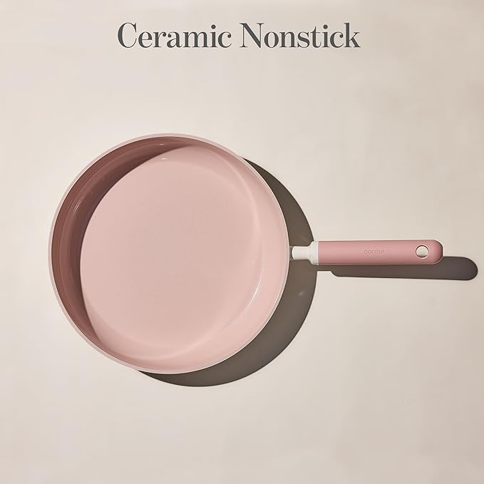 CAROTE 8'' and 10'' Nonstick Ceramic Frying Pans Skillet,NonStick Fry Pan Egg Pan Omelet Pans,Healthy & PFOA/PFAS Free, Induction-Compatible, Dishwasher Safe & Includes Silicone Spatula,Pink