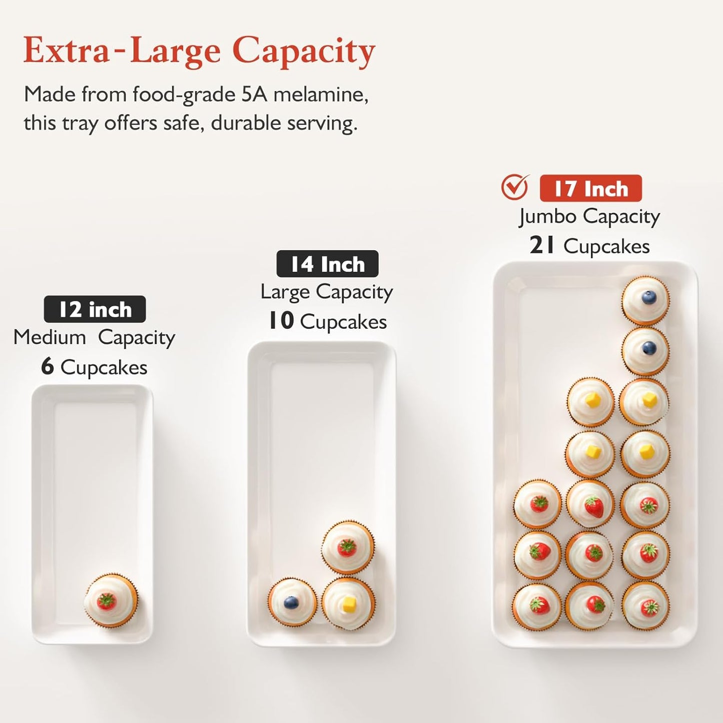 Extra Large 3-Tier Melamine Serving Tray Set and Cupcake Stand for Party Events, 17" Platters with Tiered Stand, Holds 63 Cupcakes, Food, Dessert, and Fruit – Black