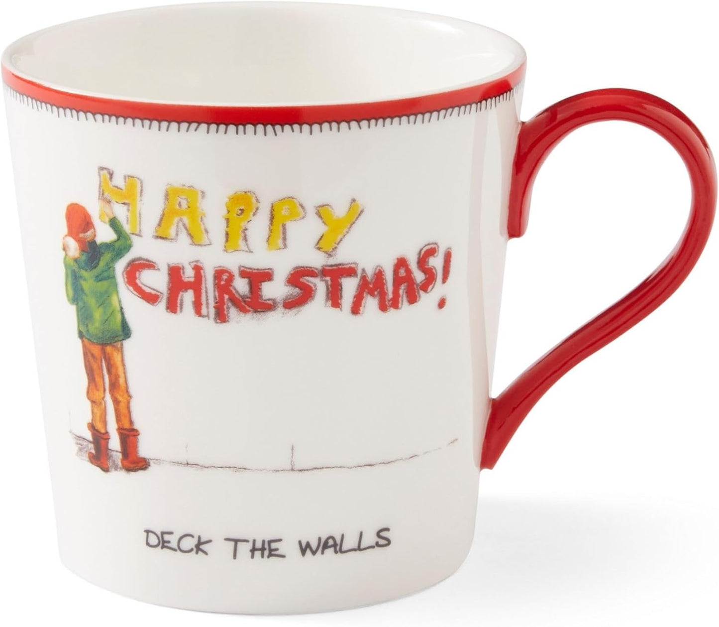 Spode Kit Kemp 12oz Festive Christmas Mug - Deck The Halls Doodle Mug, Fine China Dishwasher Safe Holiday Coffee Mug with Handle for Cocoa, Tea, Gifts - A Cheerful Christmas Essential