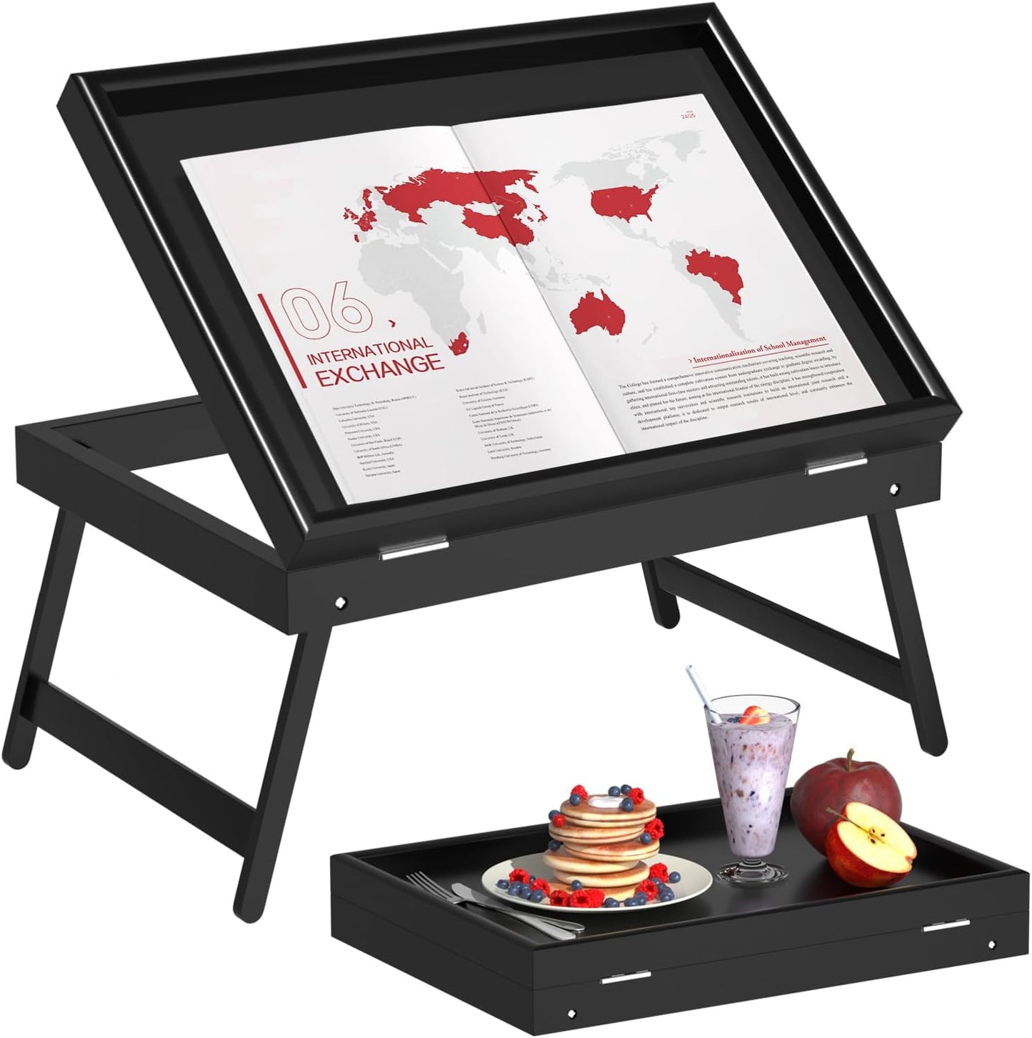 Artmeer Bed Tray Table Breakfast Food Tray with Folding Legs Serving Tray for Laptop Desk, Sofa,Platters,TV,Snack,Eating Tray(Black, Medium)