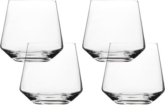 over&back 17oz Modern Glassware - Set of 4 Contemporary Stemless Drinking Glasses for Parties, Get-togethers, and More - Mouth-Blown - Wine Cups for Kitchen and Dining Room - Clear