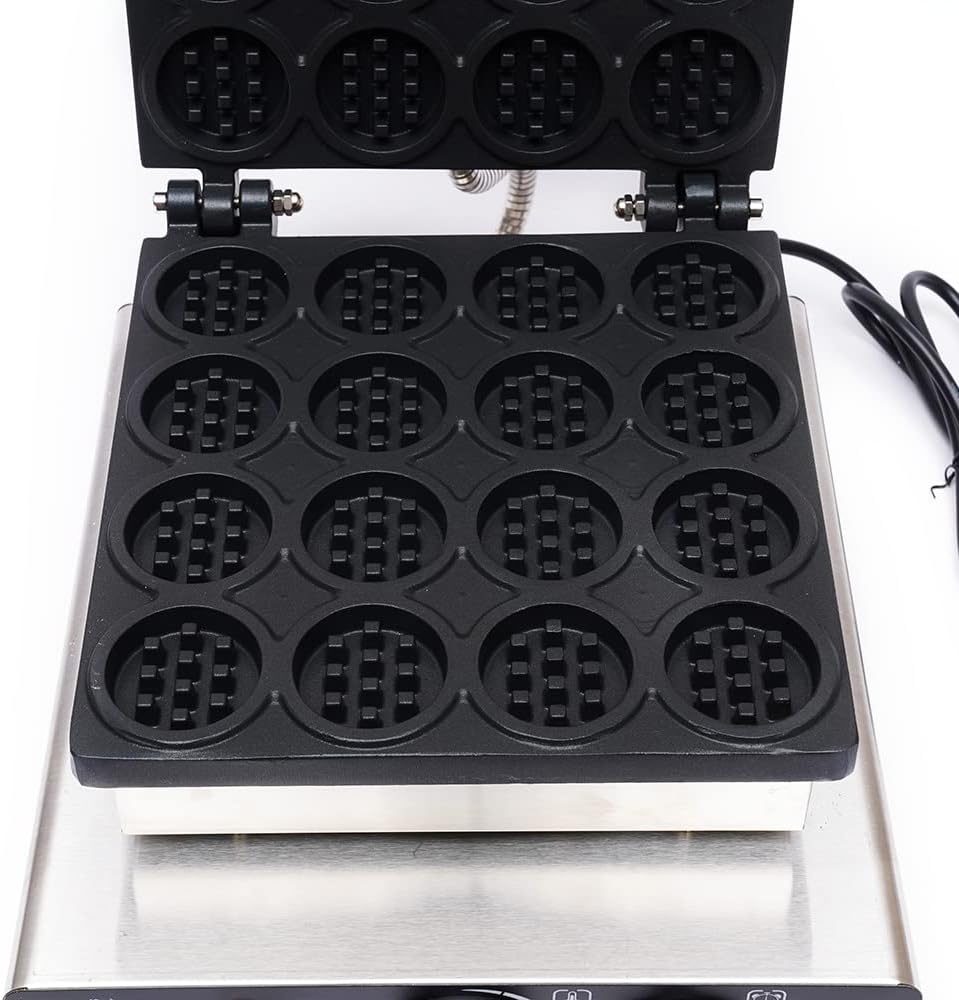 16 Grids Commercial Electric Waffle Maker 1750W,Non-stick Waffle Machine 50~300℃ Temp,Stainless Steel Mini Round Waffle Maker Machine for Restaurant,110V, 3164NQC