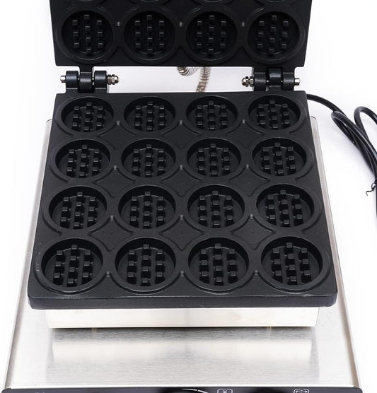 16 Grids Commercial Electric Waffle Maker 1750W,Non-stick Waffle Machine 50~300℃ Temp,Stainless Steel Mini Round Waffle Maker Machine for Restaurant,110V, 3164NQC