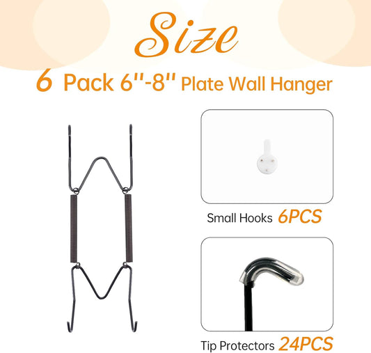 Bilillo 6 Pack Plate Hangers for The Wall, Suitable for 6''-8'' Decorative Plate,Invisible Heavy Duty Wire Plate Holder with Wall Hooks, Plate Hangers for Displaying Plates, Platter, Dish (Black)