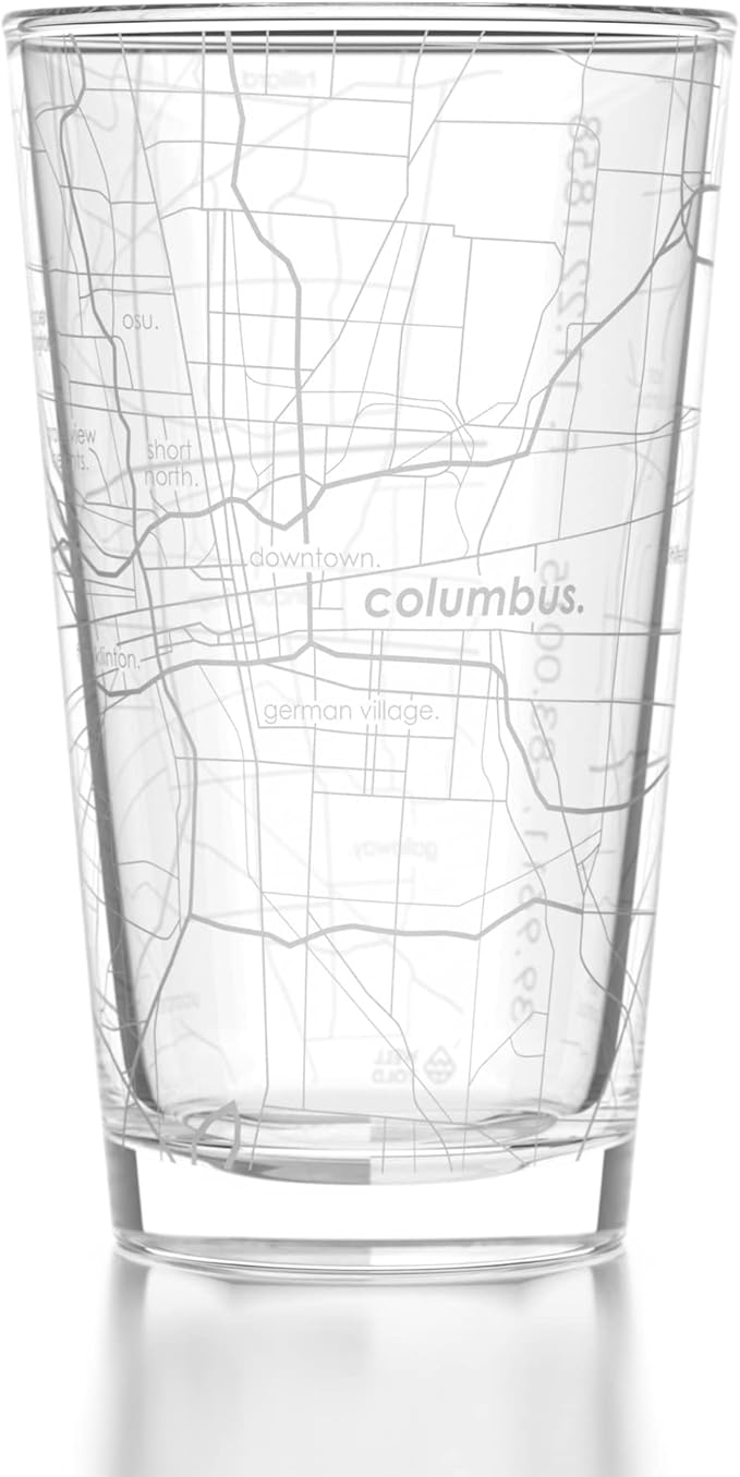 Well Told Engraved Columbus Ohio Map Pint Glass, Etched Beer Gift (16 oz, Clear) City Map Pint, Custom City Glassware, Gifts For Beer Lovers