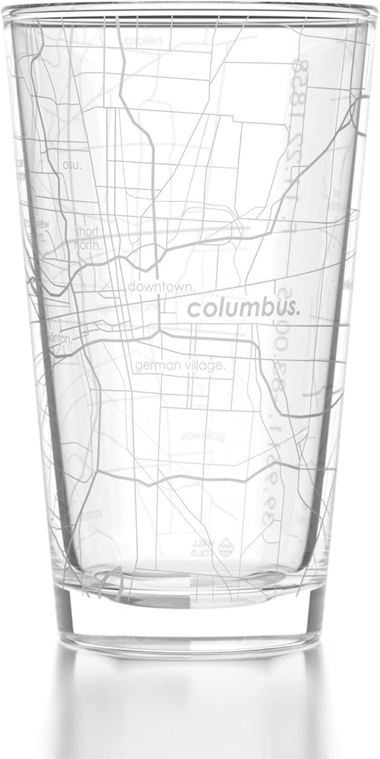 Well Told Engraved Columbus Ohio Map Pint Glass, Etched Beer Gift (16 oz, Clear) City Map Pint, Custom City Glassware, Gifts For Beer Lovers