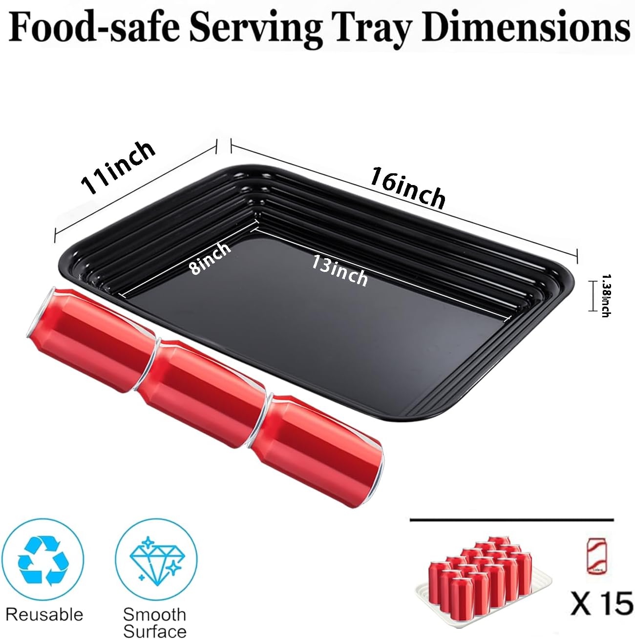 SUT 6-Pack Black Halloween Serving Trays for Entertaining-16 x 11" Serving Platters for Snacks, Fruit, Cookies Reusable Plastic Trays for Serving Food in Kitchen & Halloween Parties