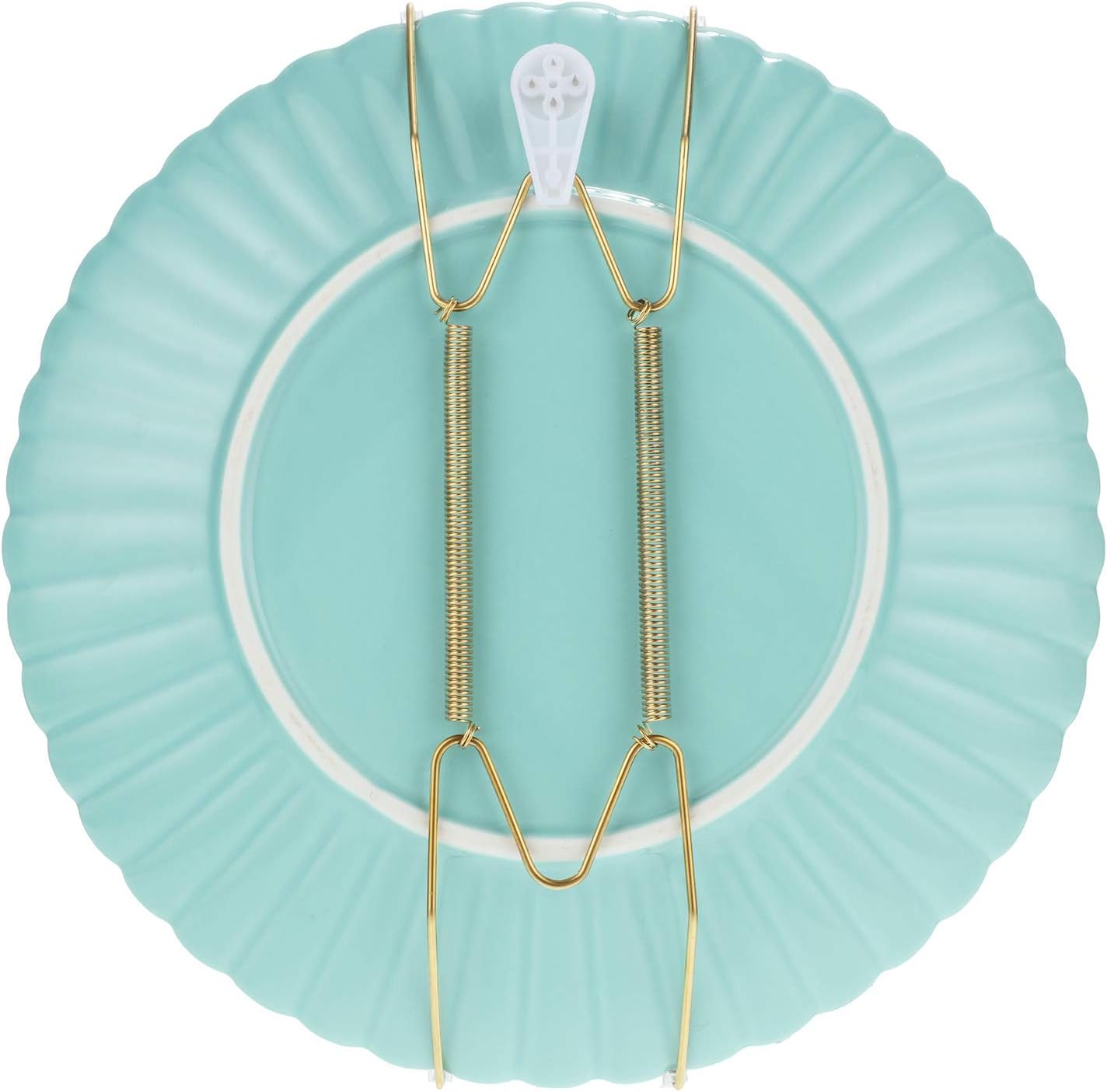 Hotop 12 Pieces Plate Hangers for Wall 8/12/14 Inch Stainless Steel Wire Invisible Plate Hangers Heavy Duty Display Holders with 12 Pieces Hooks for Wall Decorative(Gold)