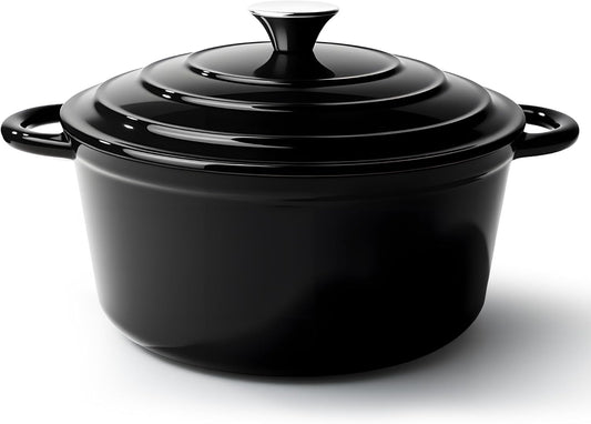 4.5 Quart Dutch Oven Pot with Lid, Non Stick Enameled Cast Iron Dutch Oven for Bread Baking,Heavy-Duty, Oven Safe Ceramic Cookware Up to 500°F for Baking, Braising, Stews, Roasting, Black
