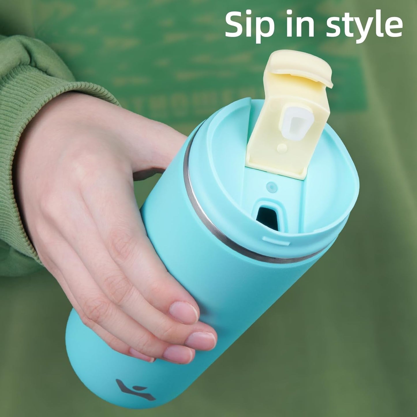 Tumbler with Lid, 12 oz Travel Coffee Mug Double Wall Vacuum Stainless Steel Thermal Metal Cup Insulated Water Bottle,Ice Blue