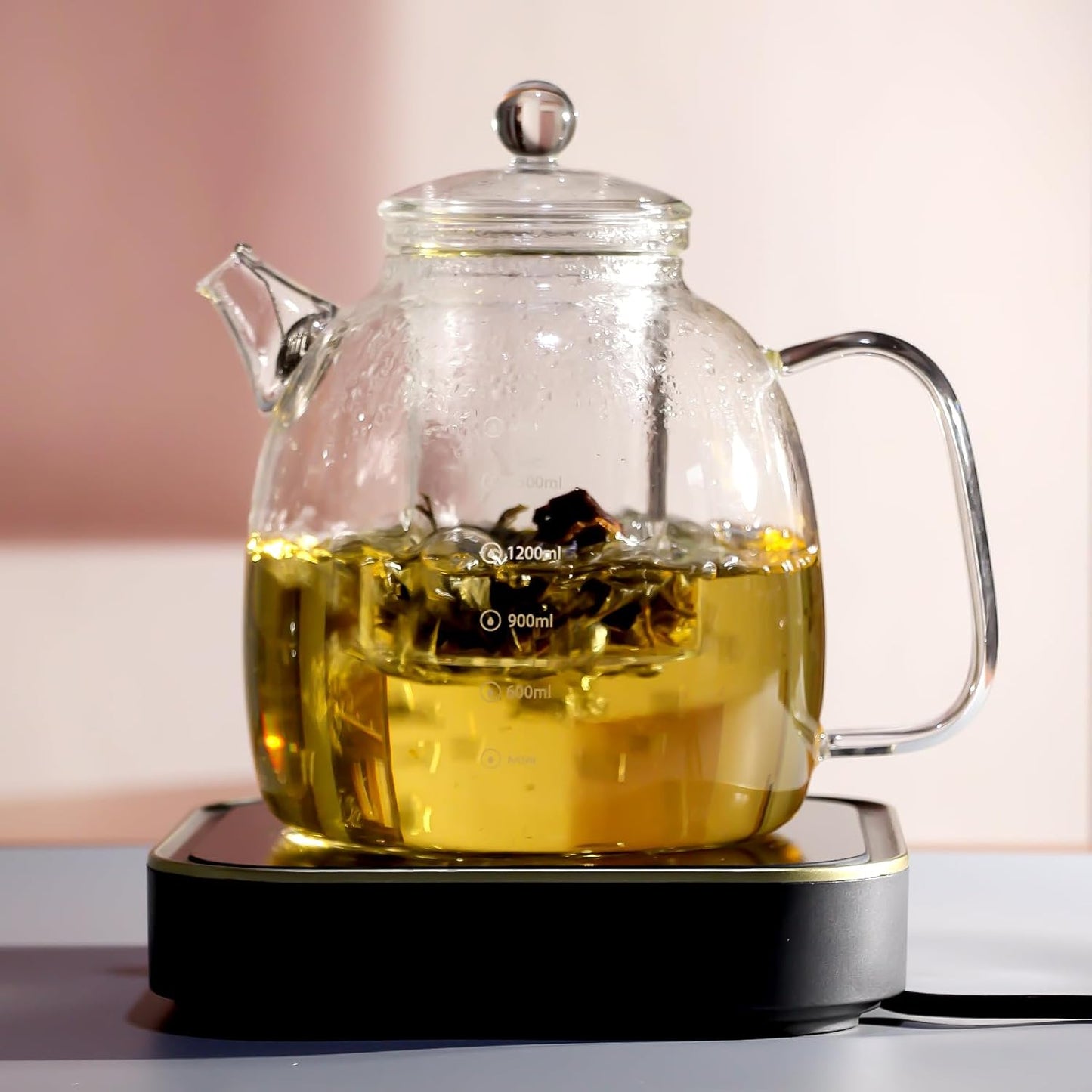 high borosilicate glass kettle with scale markings, a 2000ml water bottle, and a tea kettle capable of filtering ice water or boiling water (Panda [Teapot] Glass Lid+Glass filter screen)