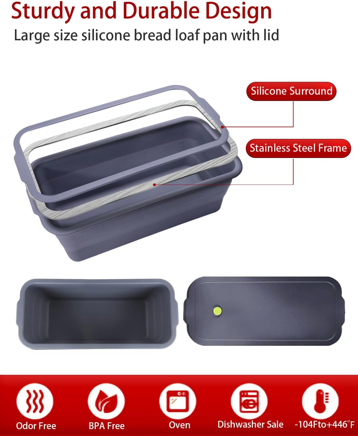 Large size foldable silicone bread loaf pan with lid,11x4.7 Inch easy to store non stick Bread Baking Pans,Sourdough Bread Pan with Baking Tool Supplies Kit for Homemade Bread, Cake