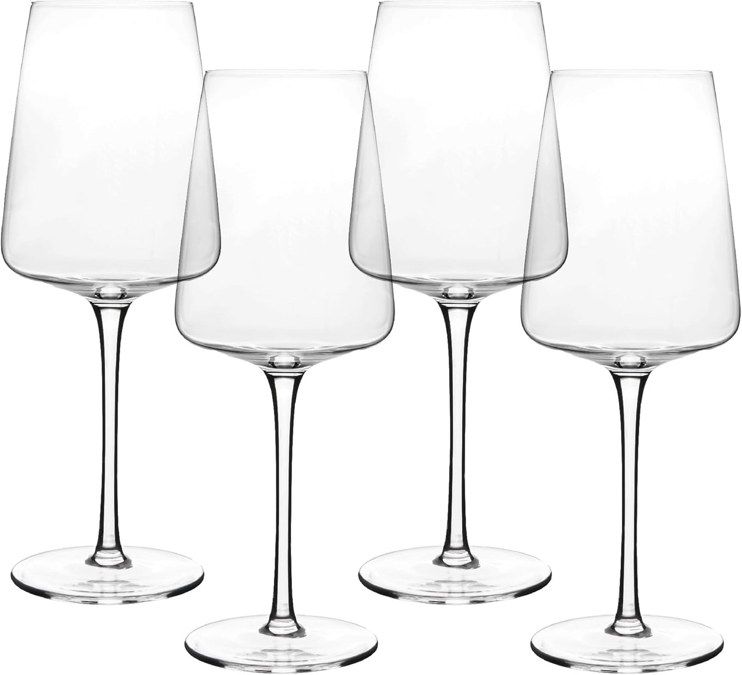 over&back 18oz Modern Glassware - Set of 4 Contemporary Stem Drinking Glasses for Parties, Get-togethers, and More - Mouth-Blown - Wine Cups for Kitchen and Dining Room - Clear