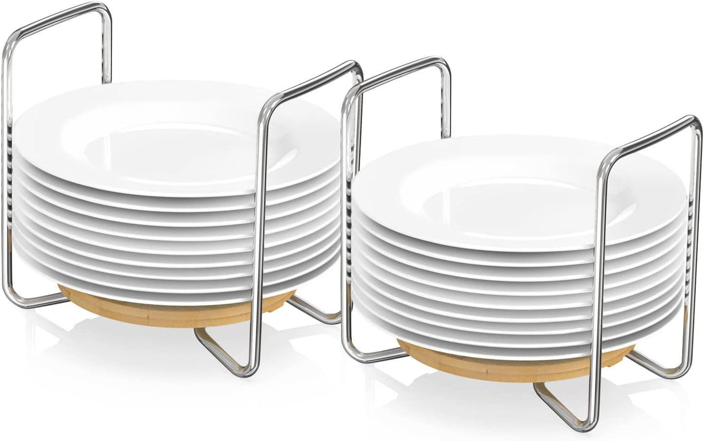 Wisuce Dish Racks for Kitchen Countertop Organizer - Bamboo Plate Holder Adjustable Size | Stainless Steel 304 Portable Handle for Kitchen Drawer Countertop Cupboard Shelf