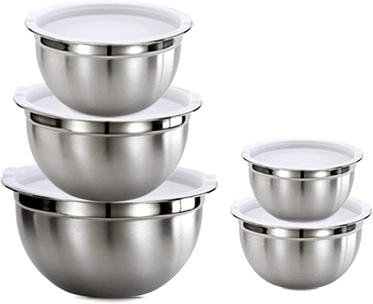 Vinod Cookware Stainless Steel Mixing Bowls with Lids - Heavy Duty Flat Bottom Stackable Mixing Bowl Set - Bowls for Meal Prep, Cooking, Mixing & Serve - Space Saving & Easy Clean - Set of 5
