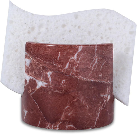 Travertine Marble Sponge Holder for Kitchen Counter - Natural Stone Dish Drying Rack, Sponge Caddy for Sink Organizer - Durable & Stylish Kitchen Decor (Rosso Red Marble)