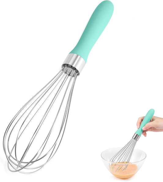 18/8 Stainless Steel Balloon Whisk, Doosu Kitchen Whisk for Cooking Handheld Egg Beater with Rust-Proof Sturdy Wires & Non-Slip Silicone Handle for Beating, Stirring, Blending (6 Wires, Aqua Sky)