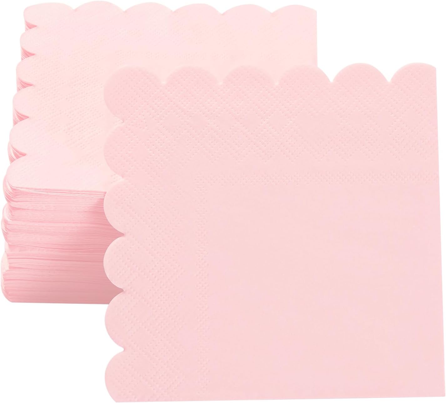 100 Pack Cocktail Napkin 2-Ply Scalloped Edged Dessert Napkins Folded 5 x 5 Inches Disposable Napkins for Dinner Wedding Birthday Party Bridal Anniversary Reception Event (Pink)