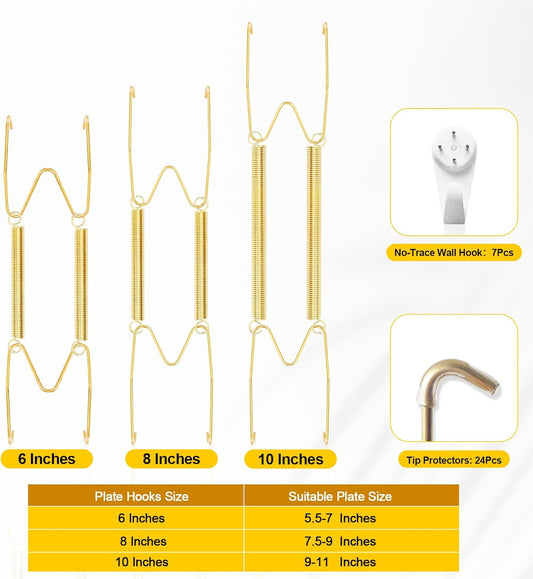6 Pieces Plate Hangers for the Wall – Vertical Plate Hangers, Adjustable Sizes (6", 8", 10"), Invisible Design, Plate Wall Hangers for Display, Plate Holders for Displaying, Picture Hanging Kit
