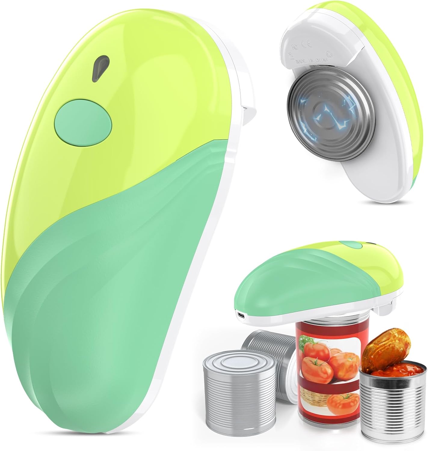 HuiJuKeJi Electric Can Opener, Rechargeable Automatic Can Opener for Seniors with Arthritis, One-Touch Hands-Free Can Opener for Almost Can Sizes, Smooth Edge & Food-Safe Kitchen Gadgets-Green