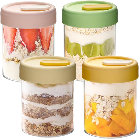 13.5oz Overnight Oats Containers with Lids, Glass Jar with Lid, Overnight Oats Jars, Meal Prep Jars for Yogurt Oats Parfait Chia Pudding Cereal Snacks (4PCS)