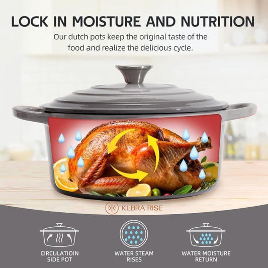 Cast Iron Dutch Oven Pot with Lid – Deep Cooking Pot for Bread, Stews, Casseroles – Oven Safe Cookware, Kitchen Essential & Wedding Gift – Compatible with All Heat Sources (Gray)