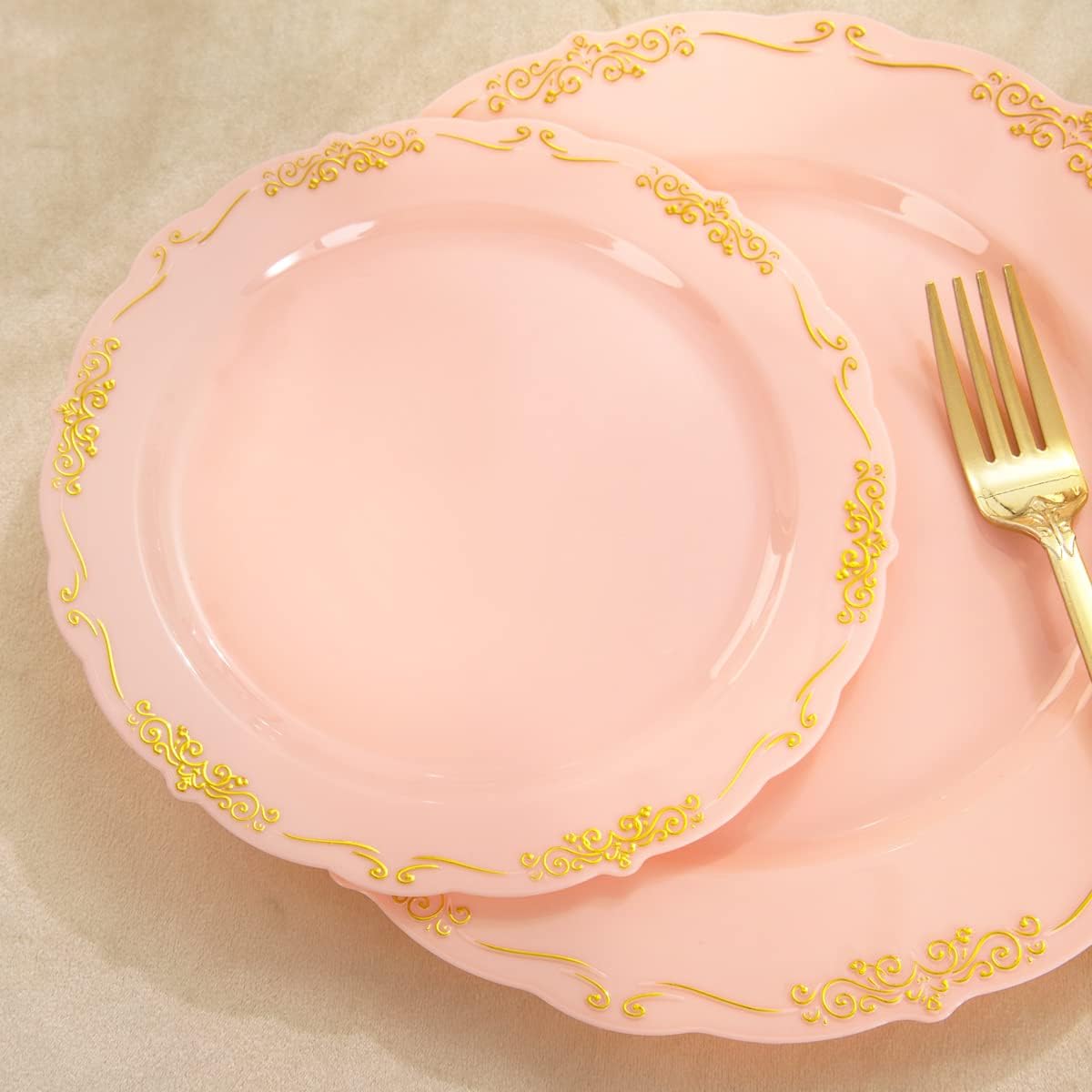 Supernal 210 Pink and Gold Plastic Plates ＆ Plastic Silverware,Elegant Party Cups,Dessert/Salad Plate with Gold Rim, disposable paper Napkins,Suit for Bridal Shower, Wedding,Birthday