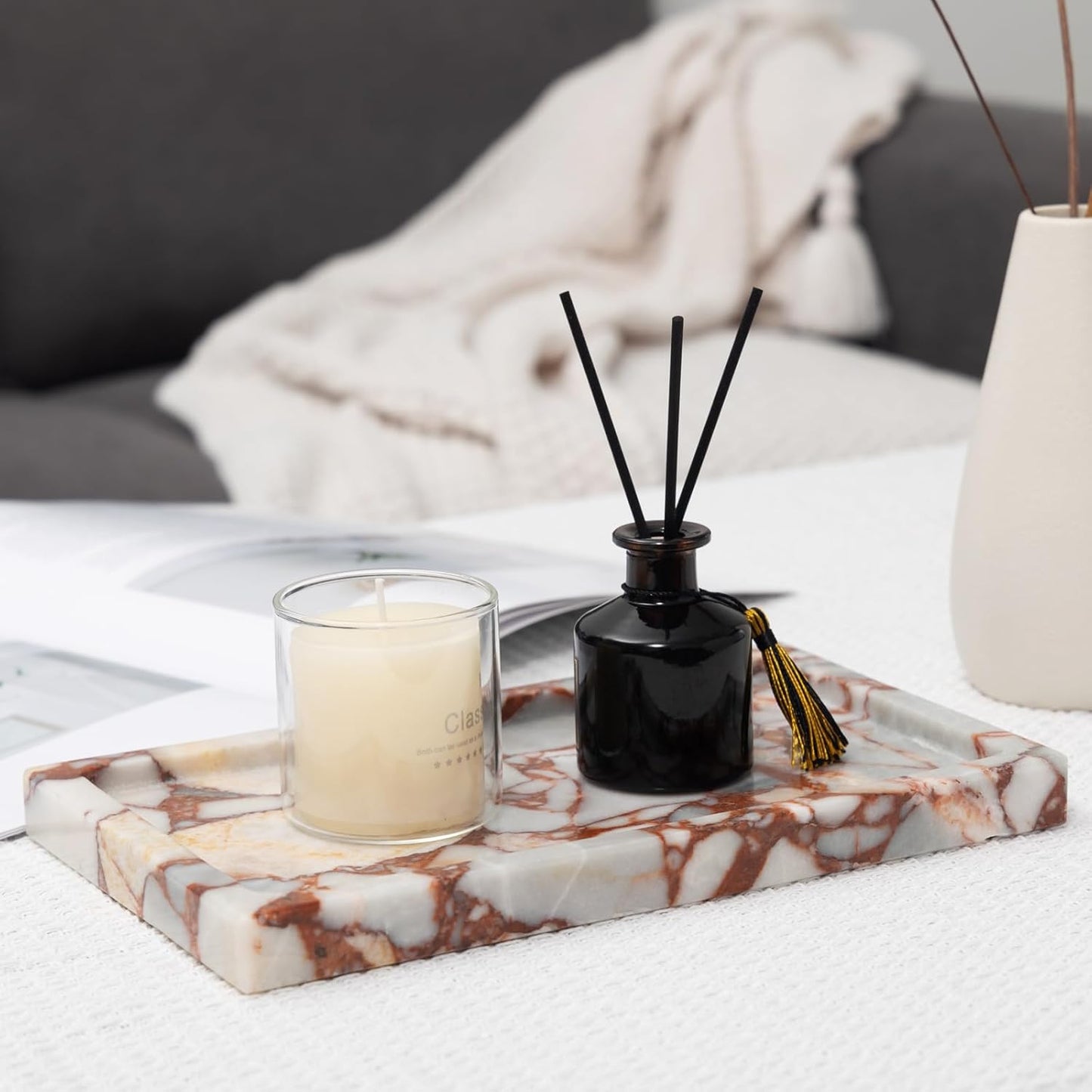 Deep Red Marble Rectangular Tray 10x6 Inch - Bathroom & Vanity Organizer, Jewelry Tray, Kitchen Counter Decor - Natural Stone Catchall