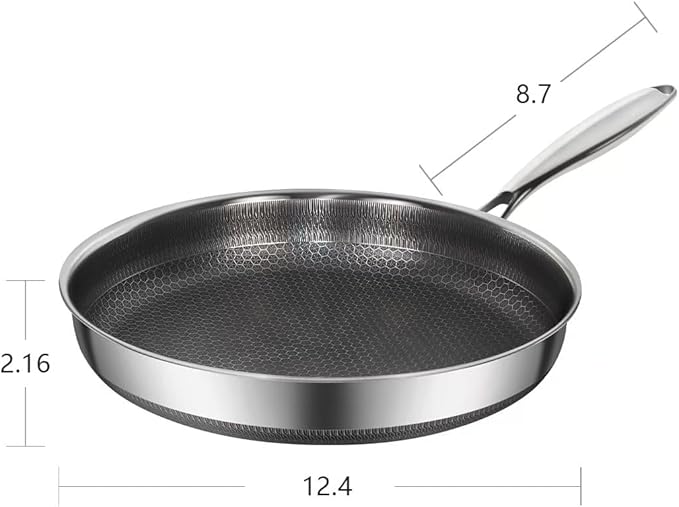 Stainless Steel Pan, Nonstick Frying Pan with Glass Lid, 12.4inch PFOA-Free, Stay-Cool Handle Easily Cleaned Induction Cooktops are Suitable, Compatible with All Cooktops