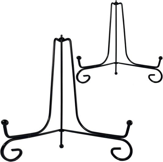 2PCS Premium Black Iron Plate Stands for Display 8 Inch, Decorative Solid Metal Plate Holders for Displaying, Mini Easel, Frame, Book, Card, Plaque, Bowl, Picture Stands for Display