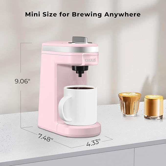 CHULUX Mini Coffee Maker for K Capsule, Single Serve Coffee Maker for One Cup Americano, Lightweight Pod Coffee Machine, Dusty Rose