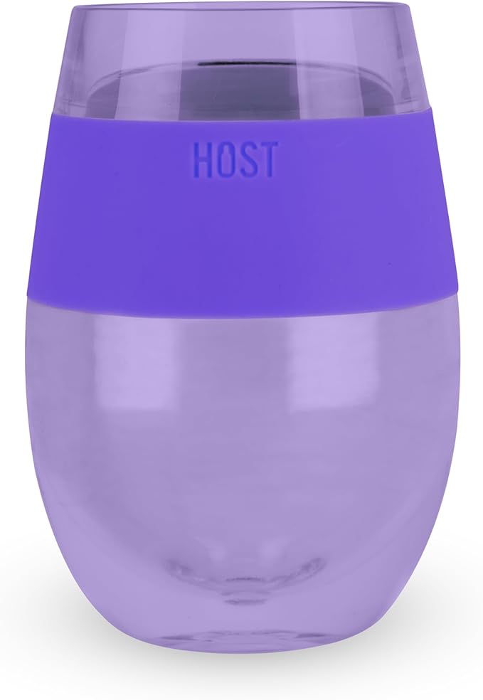 Host Cooling Cup Set of 1 Plastic Double Wall Insulated Freezable Drink Chilling Tumbler with Freezing Gel, Wine Glasses for Red and White Wine, 8.5 oz, Translucent Purple