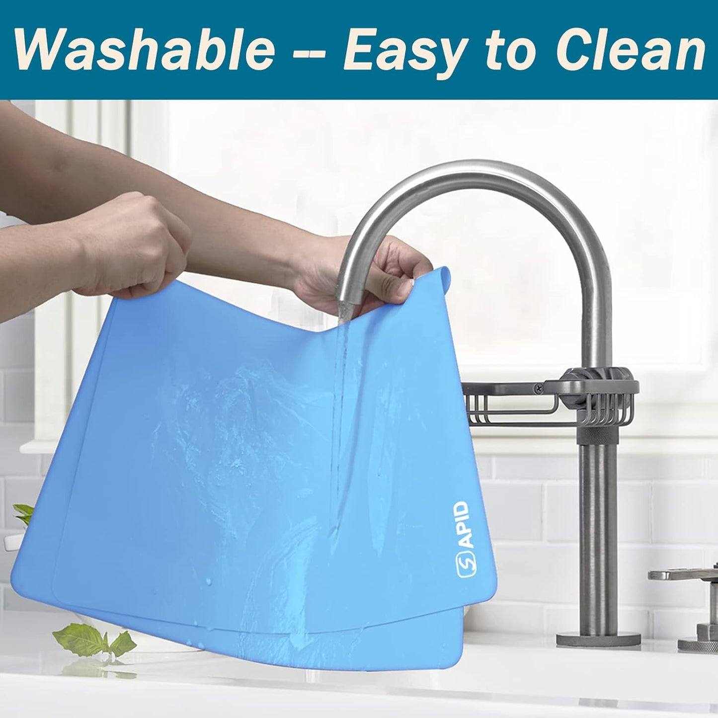 Extra Large Silicone Mat 36" x 24" Place Mats, Heat Resistant Mat for Kitchen Countertop Protector, Thick Placemats Washable Silicone Mats for Kitchen Counter Mat Dining Table Mat, Blue, Sapid