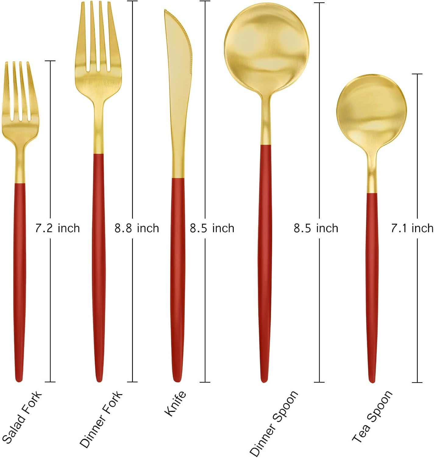 Matte Red Gold Silverware Set 30 Pieces, FAMEWARE Stainless Steel Flatware Set，Service for 6，Kitchen Utensil Set, Tableware Cutlery Set, Satin Finished Polished & Dishwasher Safe