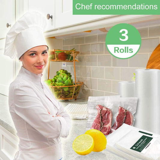 O2frepak 3 Pack 8"x20' Rolls Vacuum Sealer Bags Rolls with BPA Free,Heavy Duty Vacuum Sealer Storage Bags Rolls,Cut to Size Roll,Great for Sous Vide (Total 60 feet)