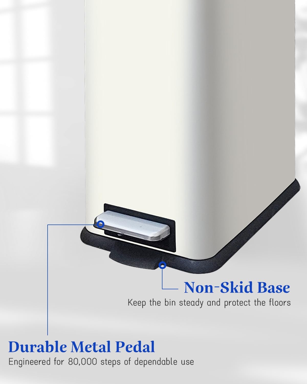 Trash Can with Lid, 10L Bathroom Waste Bin, Small Pedal Bin, Stainless Steel Garbage Can for Bathroom, Bedroom and Office, White