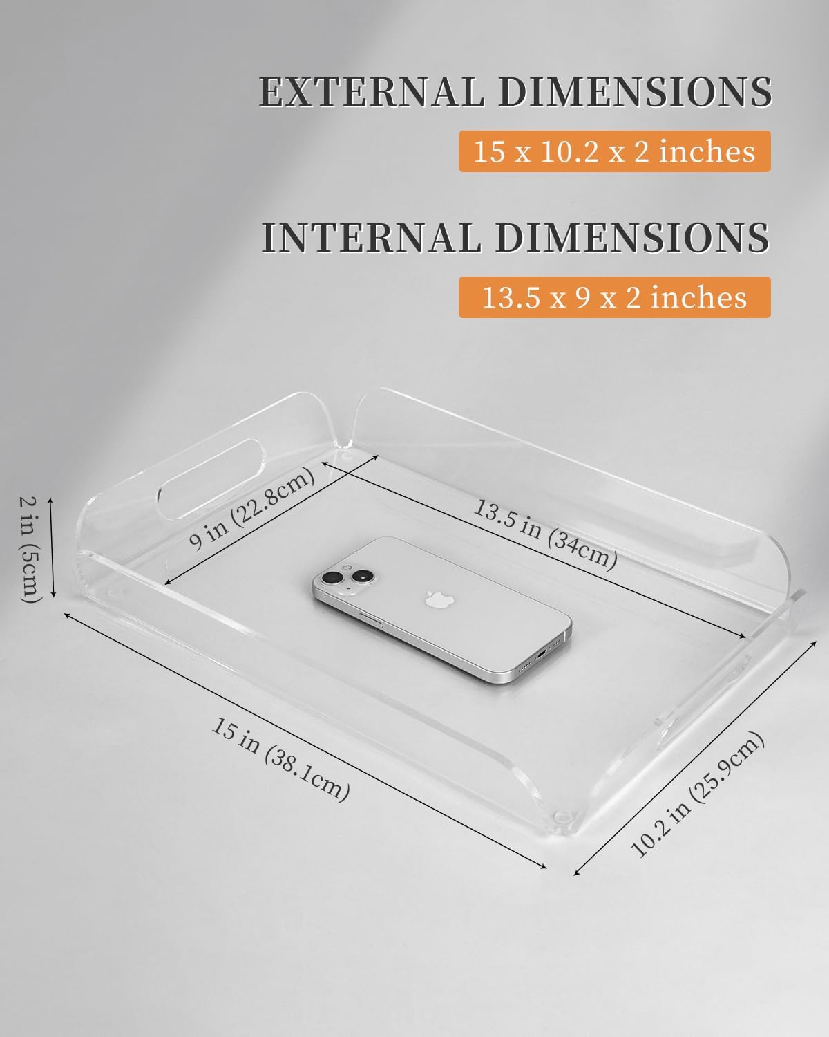 Clear Acrylic Serving Tray 15x10.2 Inches - Heat Bent Design for Coffee Table, Bakery, Vanity, and Kitchen - Durable Organizer for Food, Drinks, and Décor