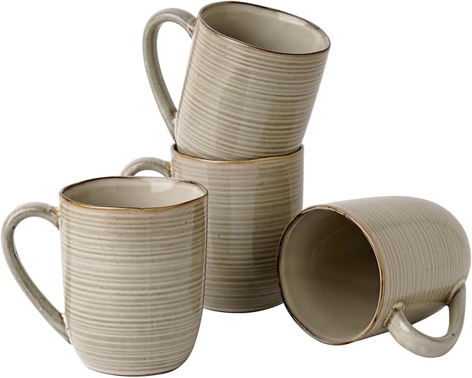 famiware Tempus Coffee Mugs Set of 4, 14 oz Coffee Cup Set, Stoneware Mugs with Handle for Coffee, Tea, Cocoa, Milk, Cappuccino, Microwave Safe - Castle Wall