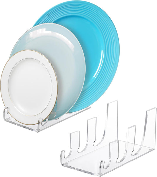 Domensi 2 Pcs Acrylic 3 tier Plate Stands for Display Clear Dinnerware Display Stand organizer China Plate Racks for China Place Setting Holder for Plates Platters