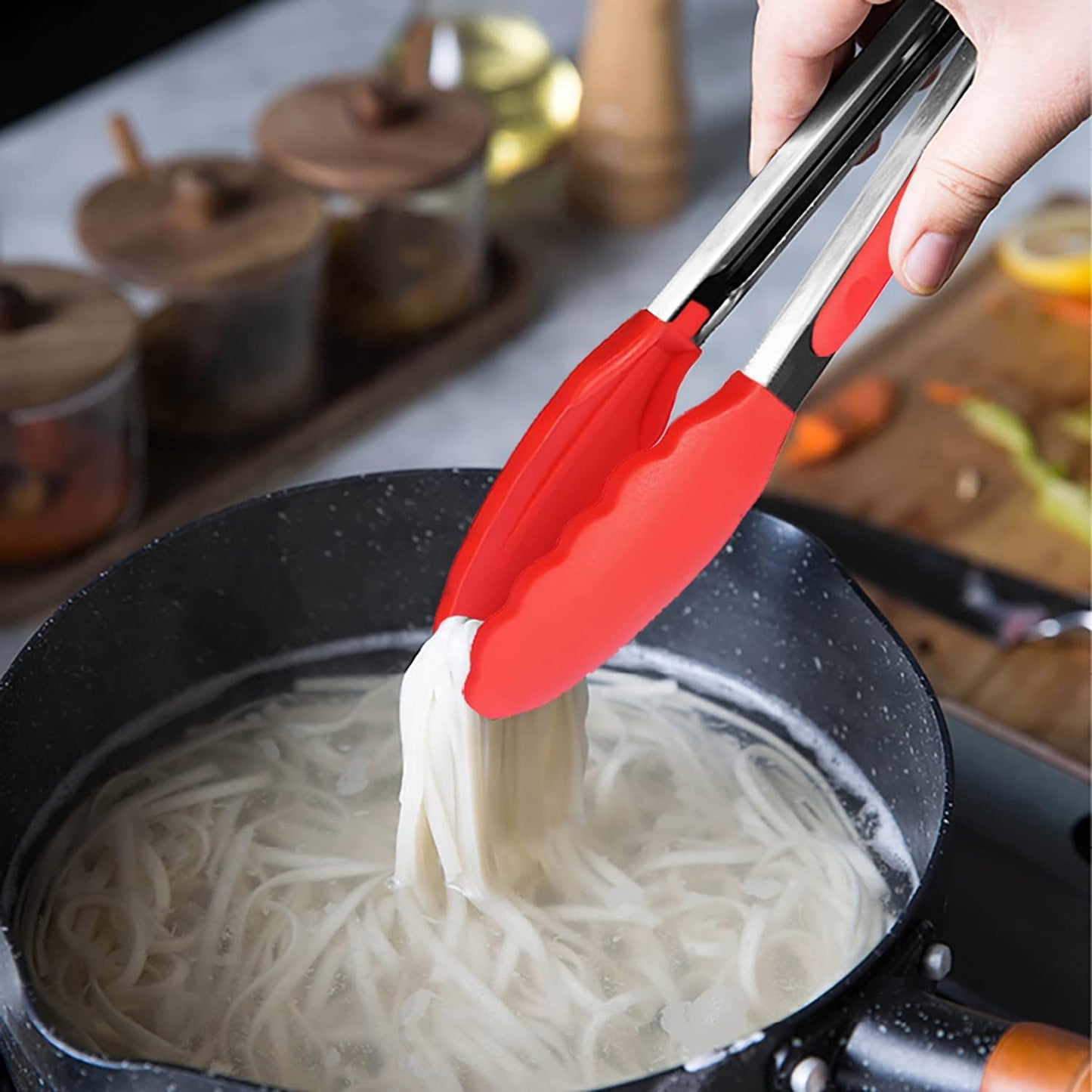 7-Inch Mini Silicone Tongs Small Serving Tongs for Appetizers, Set of 3 (Red)