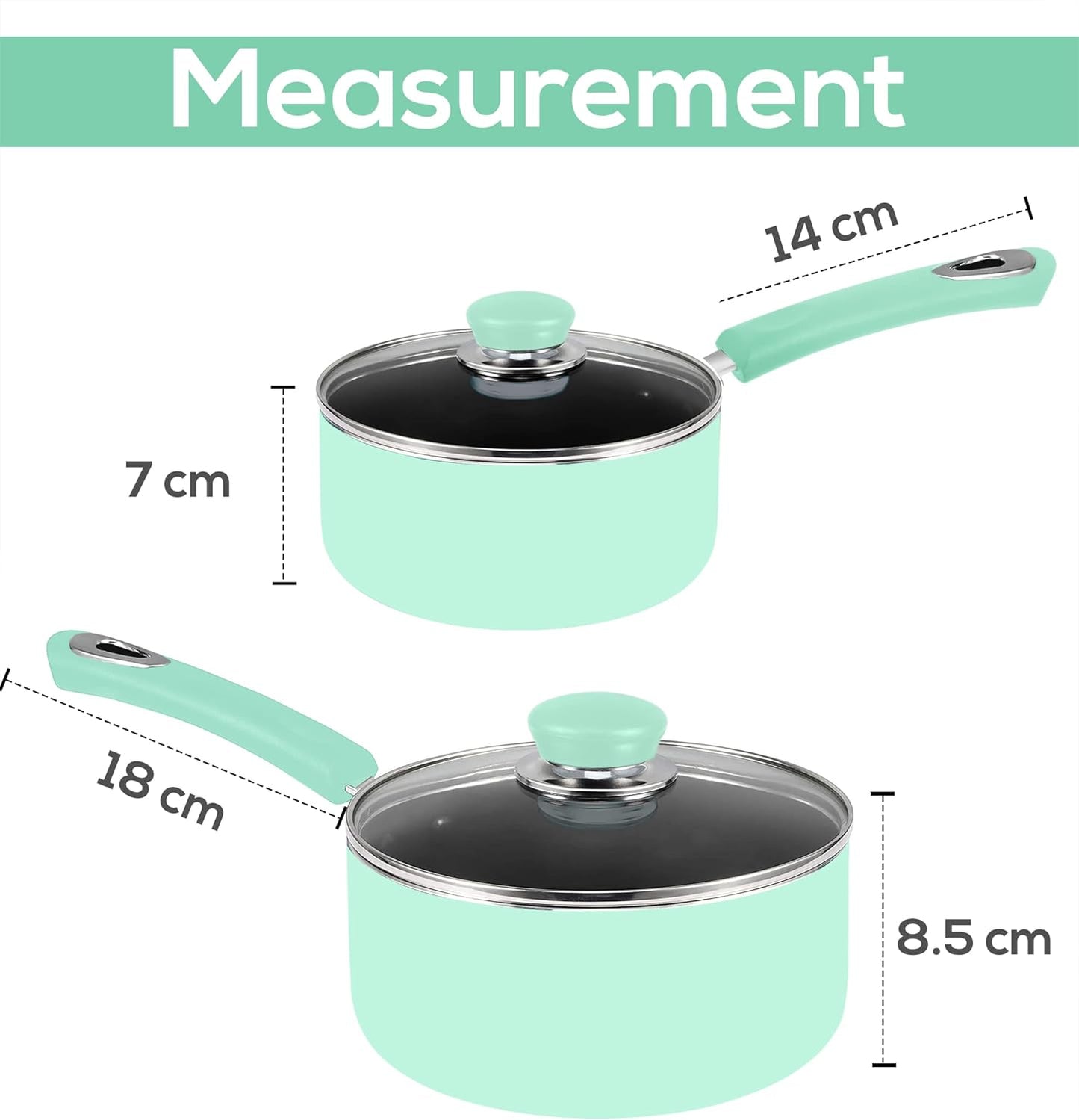 Utopia Kitchen Nonstick Stock Pot Saucepan Set with Lids, 1 Quart and 2 Quarts Multipurpose Stock Pots Set for Home, Kitchen or Restaurant, Green & Black