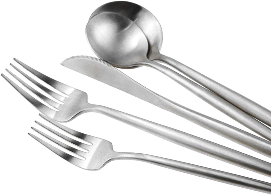 Gugrida Silver Flatware, Royal 20 Piece Luxury Matte Finish 18/10 Stainless Steel Tableware Sets for 4 Including Forks Spoons Knives, Camping Silverware Travel Utensils Set Cutlery (Silver)